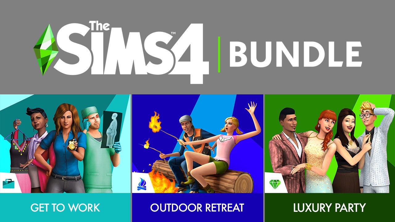 The Sims 4 Bundle - Get to Work, Outdoor Retreat, Luxury Party Stuff DLCs Origin CD Key [$ 54.2]