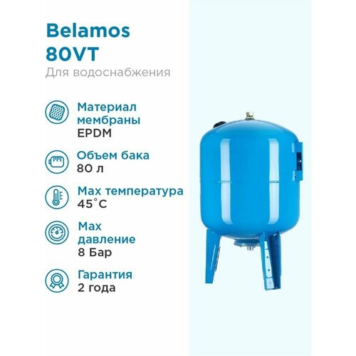 Гидроаккумулятор BELAMOS 80VT 80 л вертикальная установка фото, описание