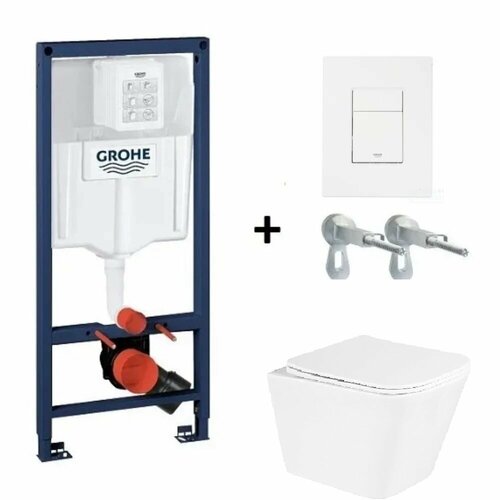 Комплект: Инсталляция GROHE Rapid SL 38732SHO цвет белый +Унитаз подвесной безободковый BelBagno DUE микролифт. фото, описание