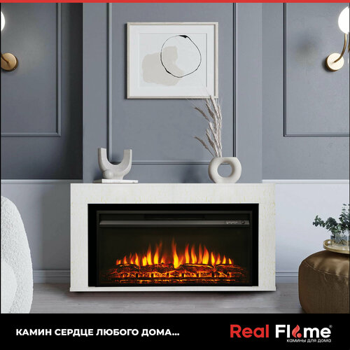 RealFlame Электрокамин Nord line Белый , напольный камин с обогревом, пульт ДУ фото, описание