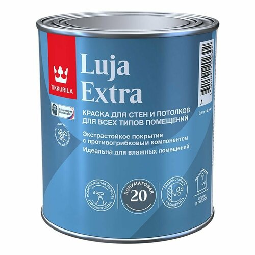 TIKKURILA Luja Extra 20 краска для влажных помещений антигрибковая акриловая п/матовая база А (0,9л) фото, описание