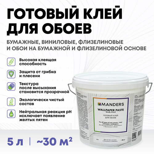 Клей для обоев универсальный Manders Wallpaper Paste Готовый 5 л. фото, описание