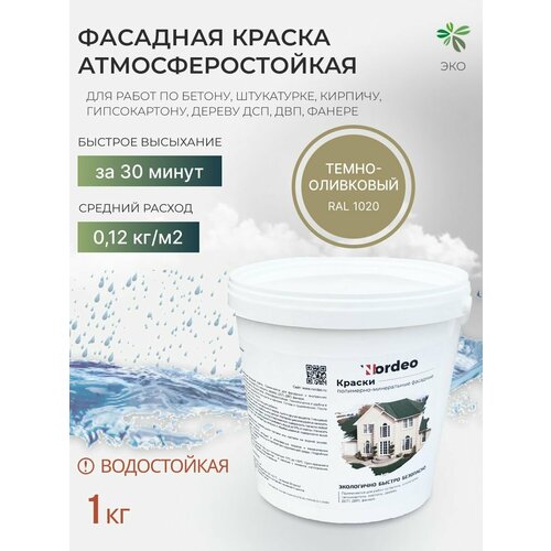 Краска фасадная Nordeo RAL 1020 1 кг, для стен, дерева, фасадная, без запаха фото, описание