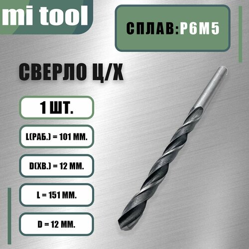 Сверло 12,0 мм ц/х по металлу Р6М5 класс 