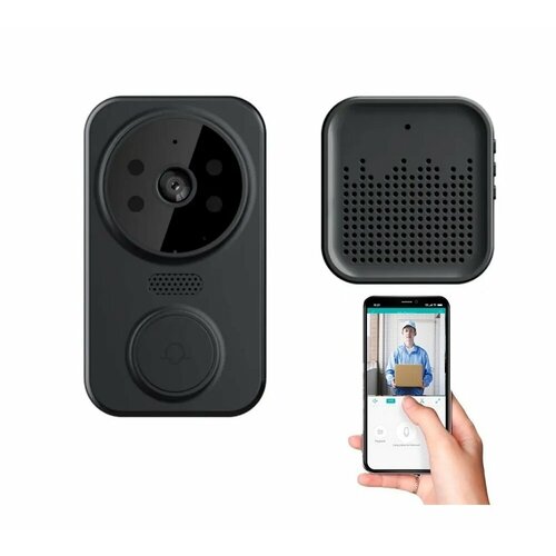 Умный беспроводной дверной звонок с камерой видеодомофон Smart mini Doorbell (чёрный) фото, описание