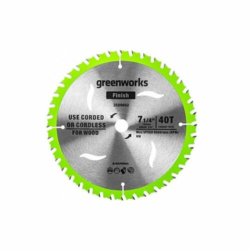 Диск по дереву Ø184х20 мм 40T для циркулярной пилы Greenworks GD24CS 24V фото, описание