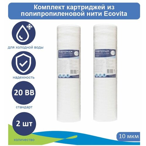 Картридж полипропиленовый Ecovita TPP 10 20BB для холодной воды, 2 шт. фото, описание