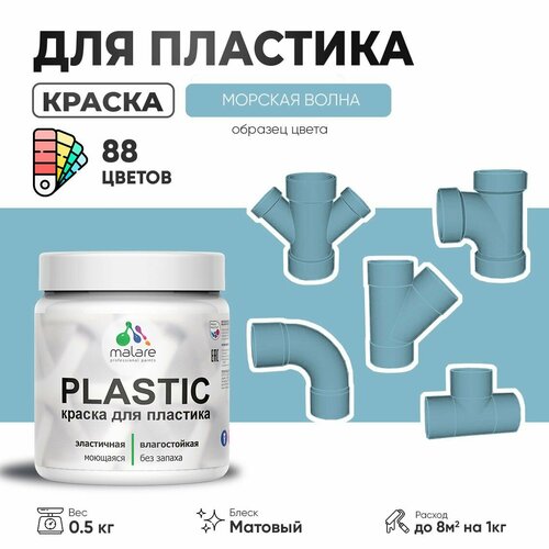 Акриловая краска для пластика Malare Plastic для пенопласта ПВХ сайдинга, для подоконников и откосов, быстросохнущая без запаха, матовая, морская волна, 0.5 кг фото, описание