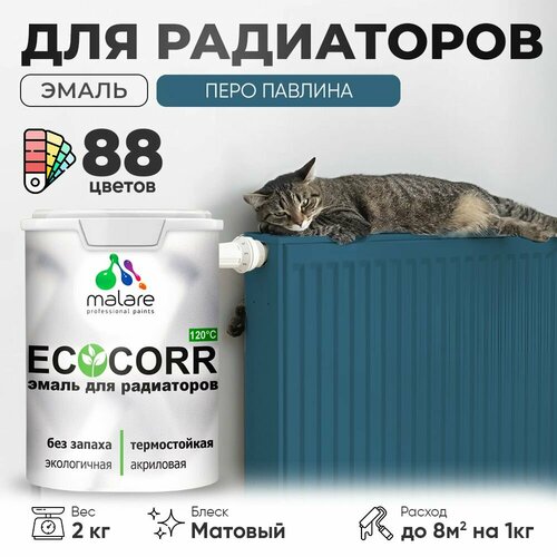 Эмаль Malare EcoCorr для труб и радиаторов отопления, для батарей отопления, быстросохнущая, без запаха, матовая, перо павлина, 2 кг. фото, описание