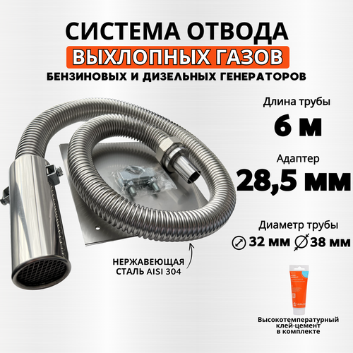 Длина 6м, вход на 28,5мм. Отвод выхлопных газов генератора фото, описание