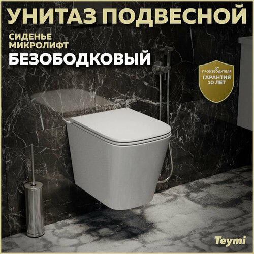 Унитаз подвесной Teymi Helmi S безободковый, сиденье микролифт T40302 фото, описание