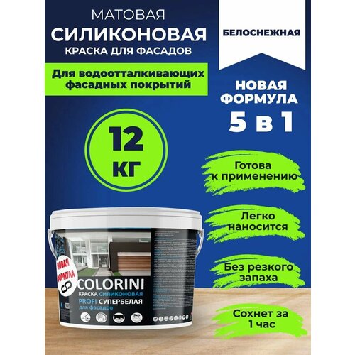 Краска фасадная силиконовая супербелая 12,6 кг COLORINI PROFI фото, описание