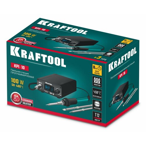 KRAFTOOL KPI-10, 50 - 480°C, 100 Вт, 3 жала Т12, программируемая паяльная станция (55343) фото, описание