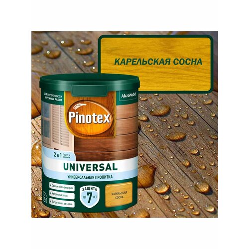 Универсальная пропитка на водной основе 2в1 для древесины Pinotex Universal полуматовая (0,9л) карельская сосна фото, описание