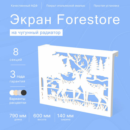 Навесной экран Forestore для чугунных батарей 8 секций (790мм) белый classic фото, описание