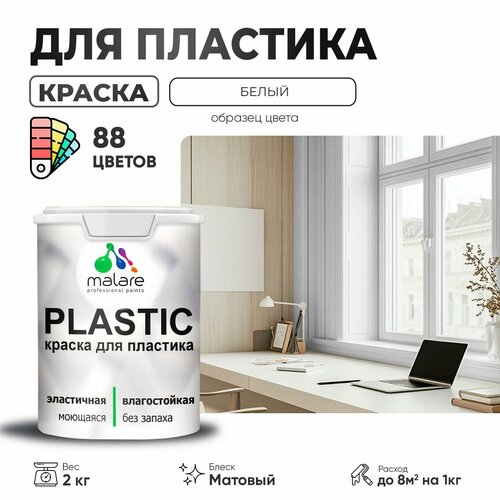 Краска акриловая (АК) Malare PlastiC матовая белый 2 кг фото, описание