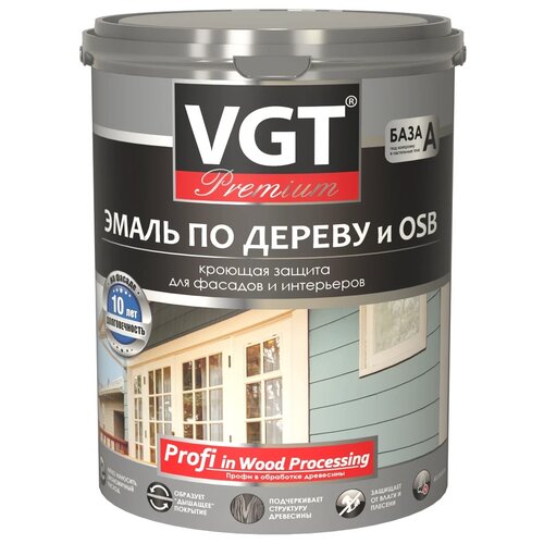 Эмаль акриловая (АК) VGT по дереву и OSB Premium полуматовая, АА, полуматовая, ванильная, 1 кг, 0.8 л, 1 шт. фото, описание