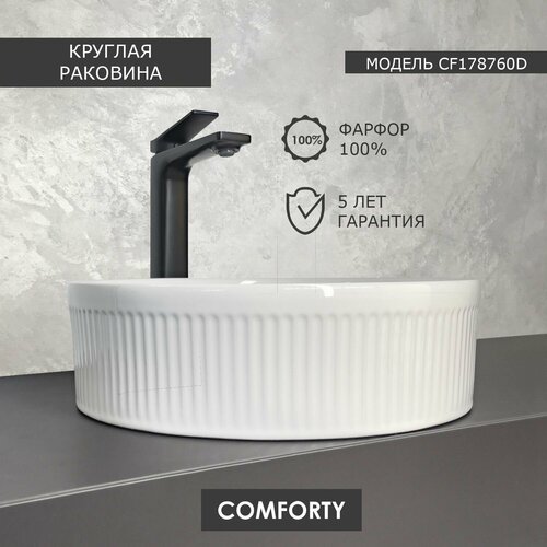 Накладная круглая рифленая раковина 40см Comforty CF178760D для ванной для установки на столешницу фото, описание