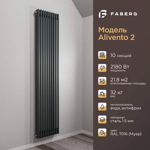 Радиатор отопления стальной трубчатый Faberg Extra 2, высота 1800мм, 10 секций, RAL7021 фото, описание