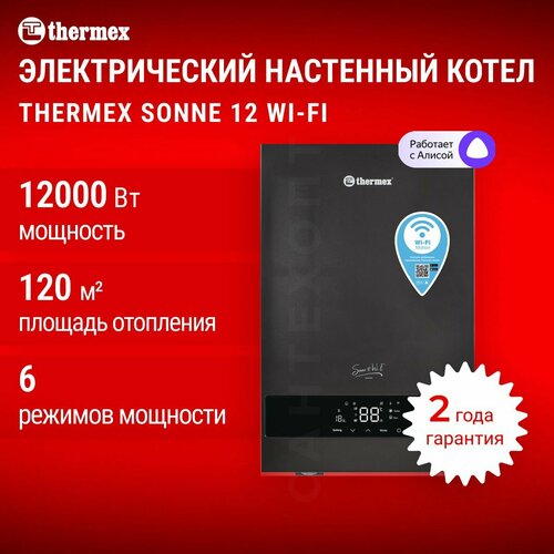 Котел THERMEX Sonne, Wi-Fi, 12кВт, одноконтурный, настенный, темно-серый фото, описание