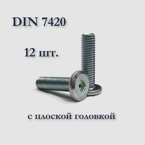 Винт DIN 7420 мебельный с плоской головкой, М6х12, оцинкованный, под шестигранник, 12 шт. фото, описание