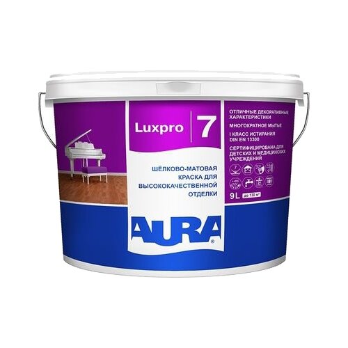 Краска латексная Aura LuxPro 7 полуматовая бесцветный 9 л 9 кг фото, описание