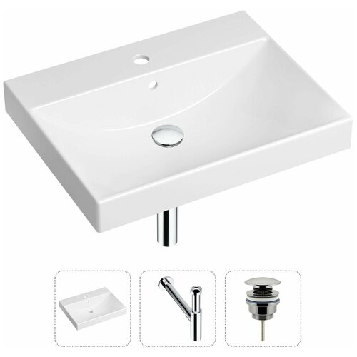 Врезная раковина в ванную Lavinia Boho Bathroom Sink 21520577 в комплекте 3 в 1: умывальник белый, донный клапан и сифон в цвете хром фото, описание