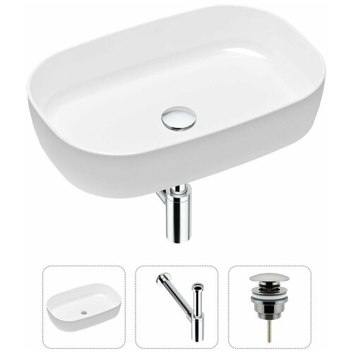 Накладная раковина в ванную Lavinia Boho Bathroom Sink Slim 21520060 в комплекте 3 в 1: умывальник белый, донный клапан и сифон в цвете хром фото, описание