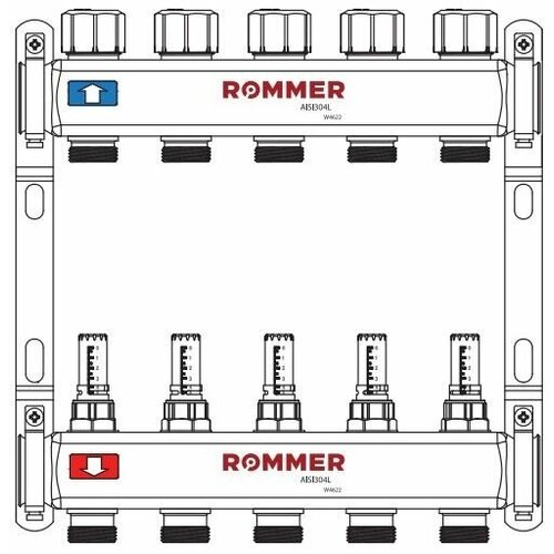 Коллектор ROMMER из нержавеющей стали с расходомерами 5 вых. (RMS-1200-000005) фото, описание