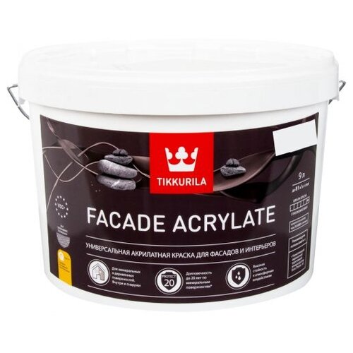 Краска акриловая Tikkurila Facade Acrylate глубокоматовая бесцветная 9 л 13.5 кг фото, описание