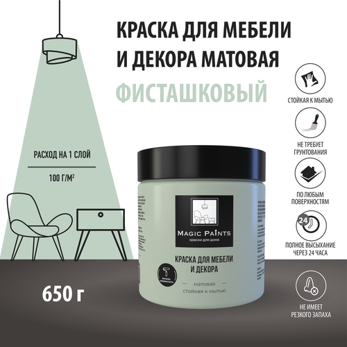 Матовая краска для мебели и декора Magic Paints без запаха для стен потолков дерева кухни кухонных фасадов дверей стекла цвет Фисташковый 0.65 кг фото, описание