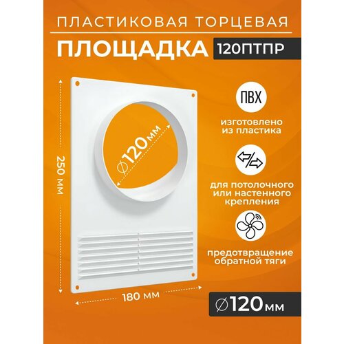 Площадка торцевая пластиковая Era 120ПТПР, 180х250 мм, D120 мм, фланец белый фото, описание