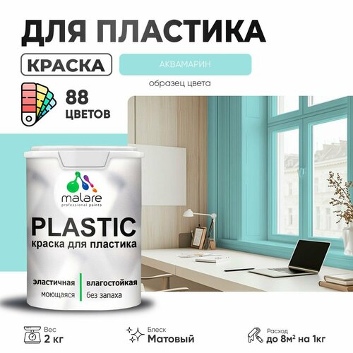 Краска акриловая (АК) Malare PlastiC матовая аквамарин 2 кг фото, описание