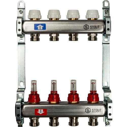 Коллектор из нержавеющей стали с расходомерами STOUT, 4 выхода 3/4
