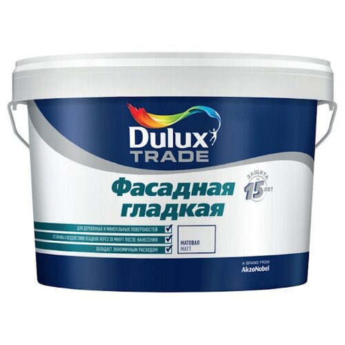 Краска акриловая (АК) Dulux Diamond Фасадная Гладкая матовая белый 9 л 12.6 кг фото, описание