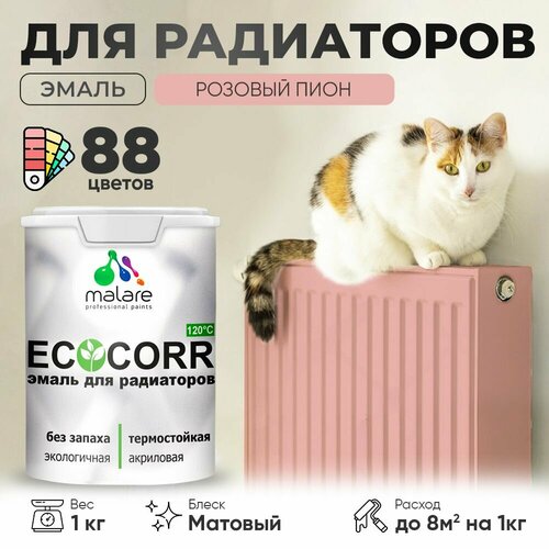 Эмаль Malare EcoCorr для труб и радиаторов отопления, для батарей отопления, быстросохнущая, без запаха, матовая, розовый пион, 1 кг фото, описание