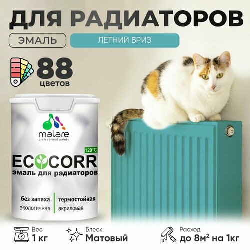 Эмаль Malare EcoCorr для труб и радиаторов отопления, для батарей отопления, быстросохнущая, без запаха, матовая, летний бриз, 1 кг фото, описание