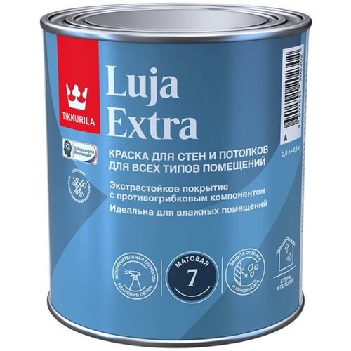 Краска для стен и потолков, Tikkurila Luja Extra, матовая, база С, бесцветная, 0,9 л фото, описание