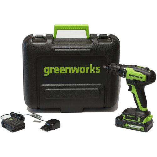 Дрель-шуруповерт аккумуляторная Greenworks Арт. 3704007UA, 24V, c 1хАКБ 2 Ач и ЗУ в кейсе фото, описание