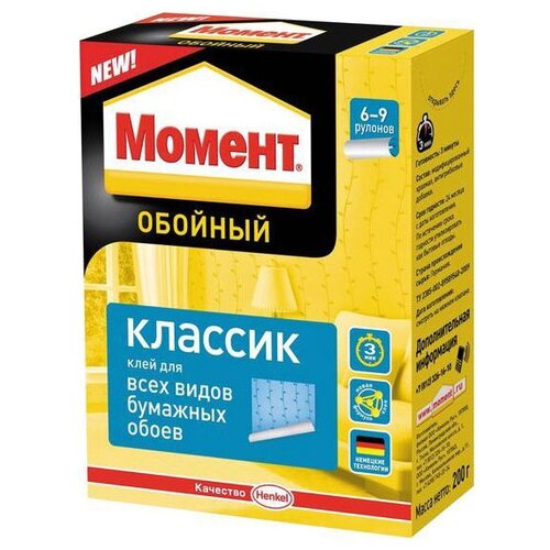 Клей для бумажных обоев Момент Классик 0.2 л 0.2 кг фото, описание