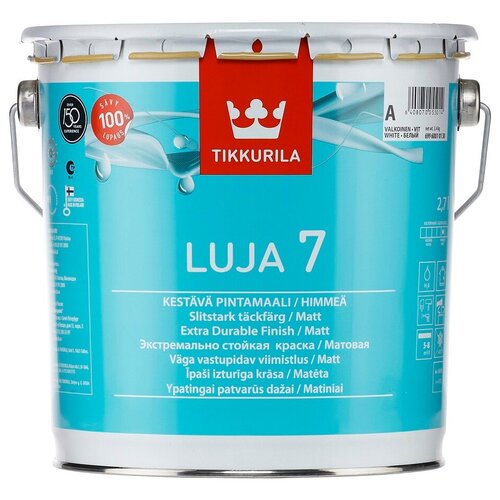 Краска акриловая (АК) Tikkurila Luja 7 матовая белый 2.7 л 3 кг фото, описание