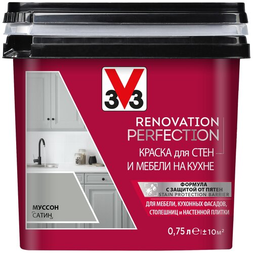 V33 Renovation Perfection для стен и мебели на кухне полуматовая муссон 0.75 л фото, описание