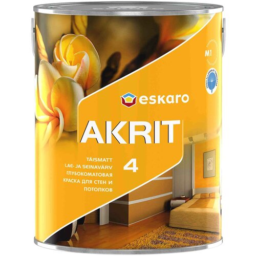 Краска акриловая (АК) Eskaro Akrit 4 глубокоматовая белый 0.95 л 0.95 кг фото, описание