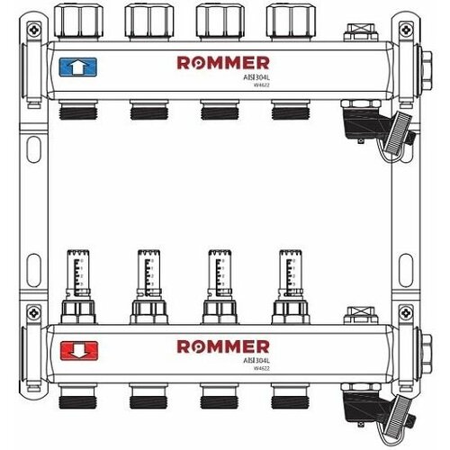 Коллектор ROMMER из нержавеющей стали с расходомерами, с клапаном вып. воздуха и сливом 7 вых. (RMS-1201-000007) фото, описание