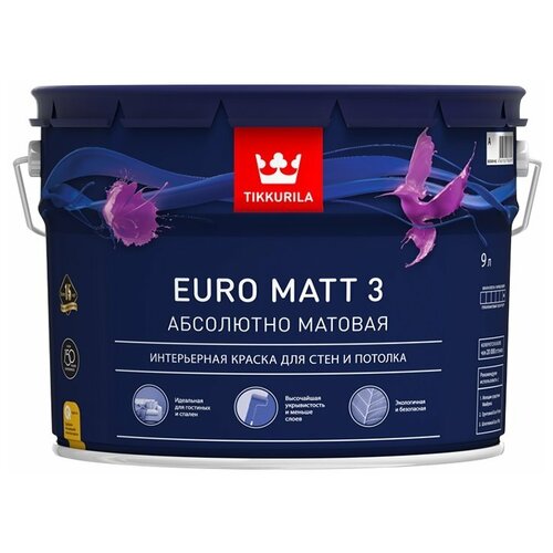 Краска водно-дисперсионная Tikkurila Euro Matt 3 глубокоматовая Y428 9 л фото, описание