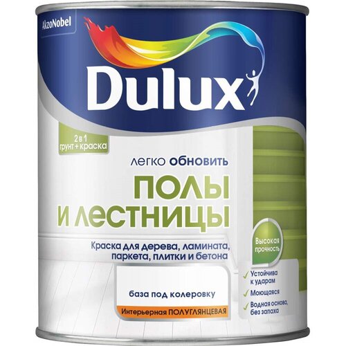 DULUX легко обновить полы И лестницы краска грунт для пола полуглянцевая, база BW (0,75л) фото, описание