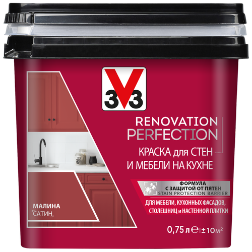 Краска акриловая V33 Renovation Perfection для стен и мебели на кухне полуматовая малина 0.75 л фото, описание