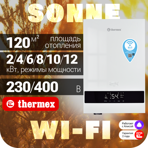 Электрический настенный котел THERMEX Sonne 12 Wi-Fi (White) фото, описание