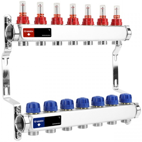 VARMEGA Коллектор из нержавеющей стали с расходомерами 7 выходов / контуров / отводов VM15107 фото, описание