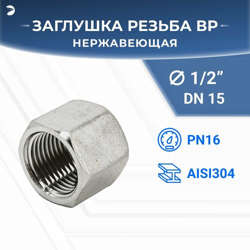 Заглушка В/Р 6-ти гранная нержавеющая, AISI304 DN15 (1/2